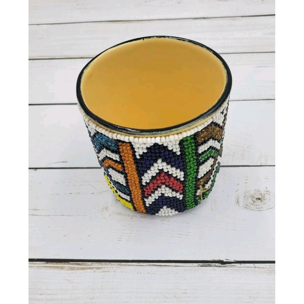 Mopani African Handcrafted Beaded Ceramic Mug with Colorful Art Pattern - Picture 5 of 8